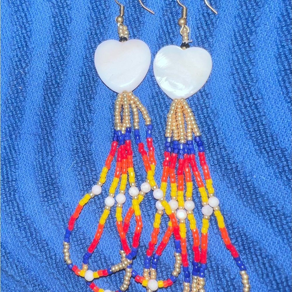 Handmade Beaded Heart Dangle Earrings